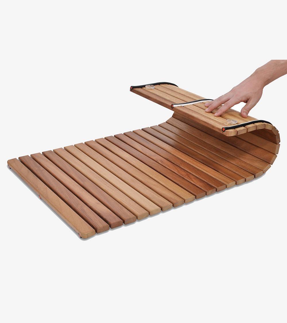 Tarima alfombra para ducha y baño enrollable 75 x 50 cm de madera de teca  certificada - Cablematic