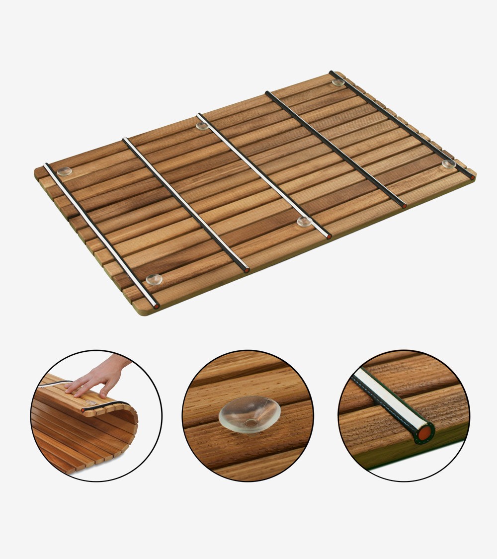 Alfombrilla 60x60 antideslizante cuadrada - Tarima para ducha en madera de  Iroko