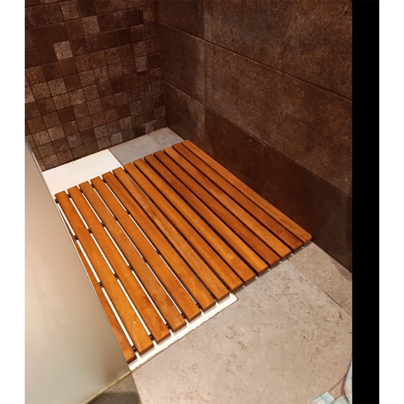 Alfombrilla 60x60 antideslizante redondeada-Tarima para ducha en madera de  Iroko